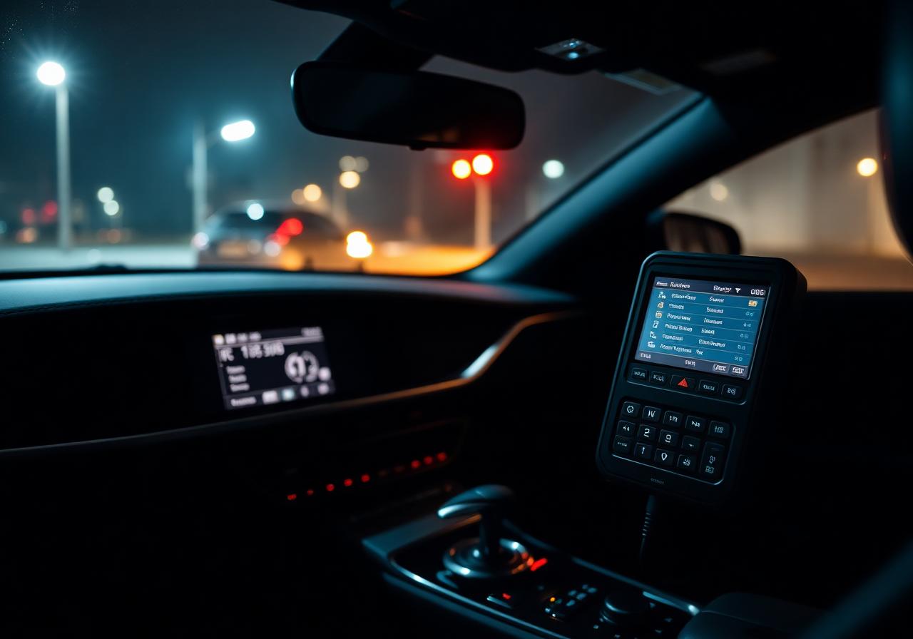 Dealer-level diagnostic scanner connected to vehicle