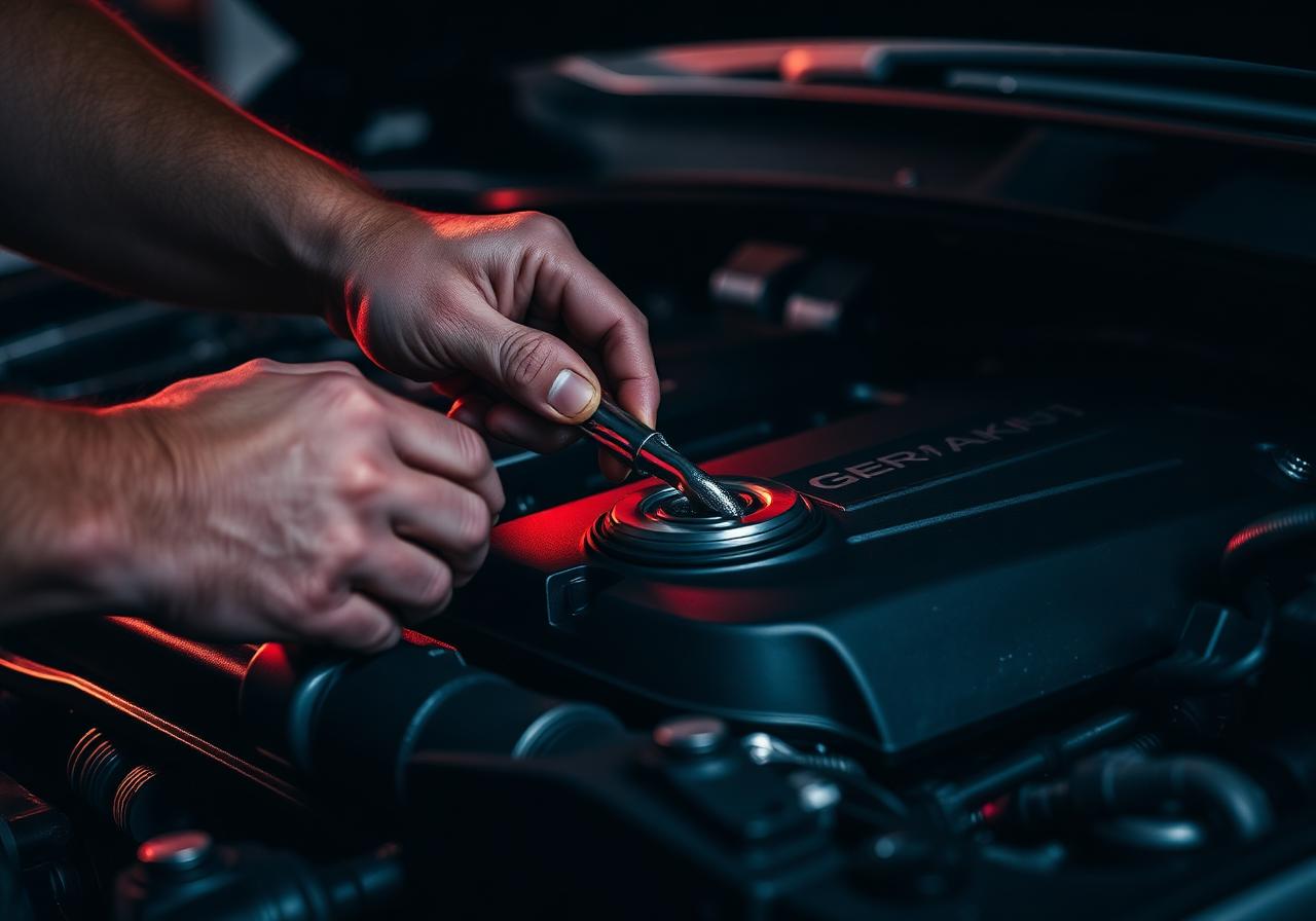 Mechanic working on a German performance engine